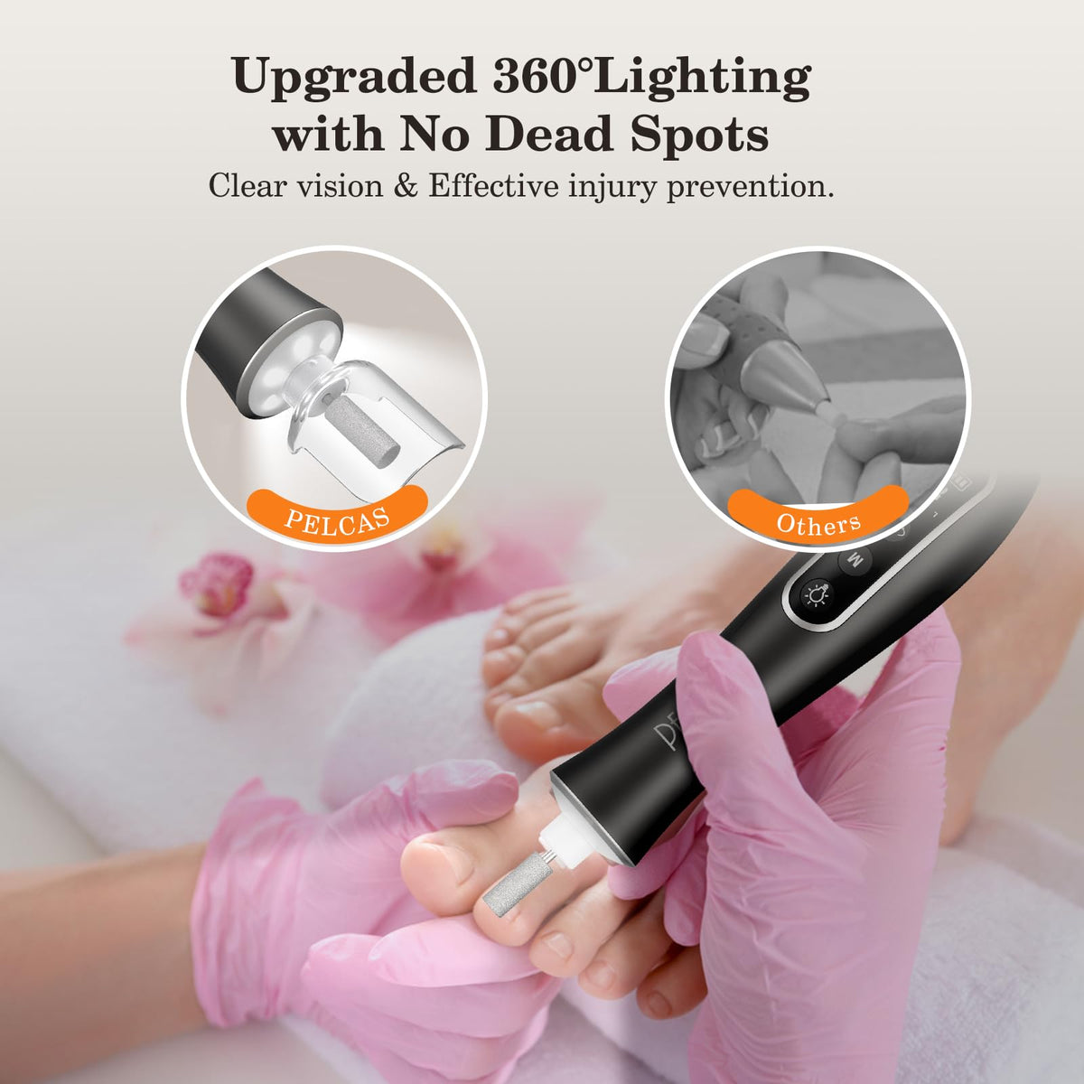 PELCAS Cordless Electric Nail Drill Kit with Light, LCD Display and 10 Speeds