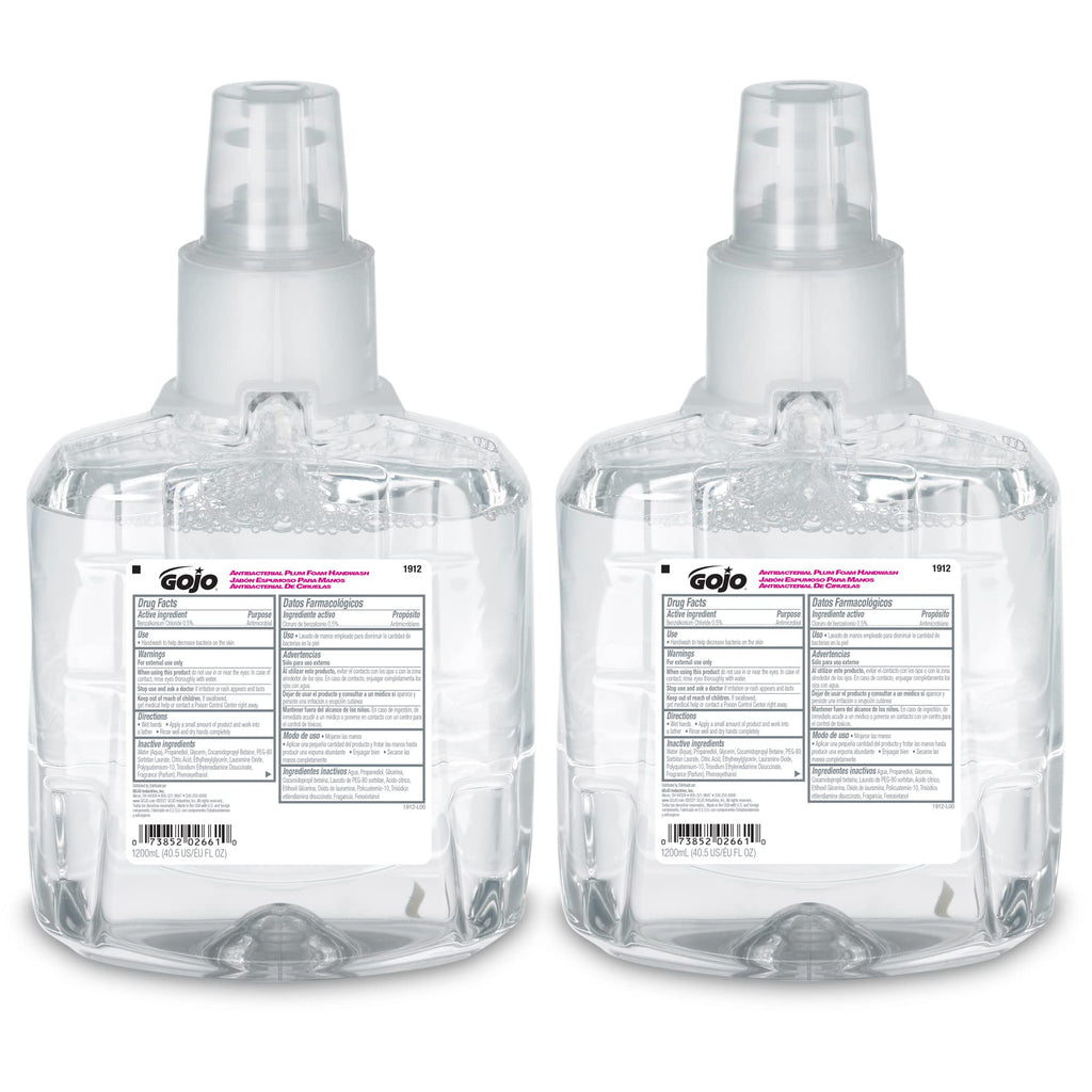 GOJO LTX-12 Antibacterial Foam Hand Soap Refill, Plum, 2 x 1200 mL