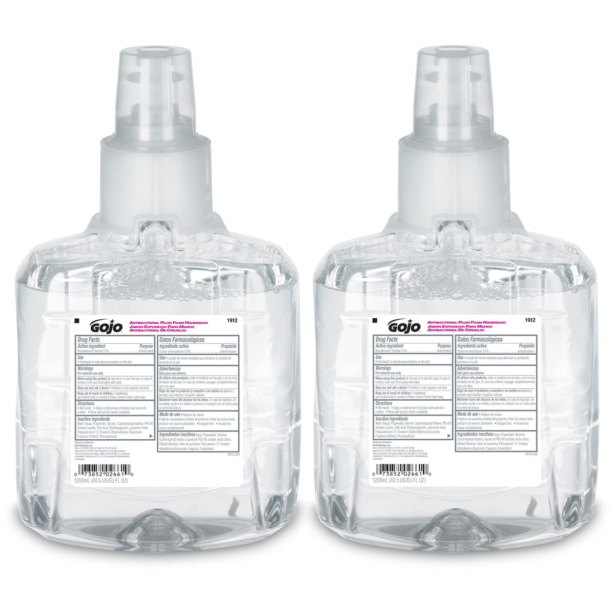 GOJO LTX-12 Antibacterial Foam Hand Soap Refill, Plum, 2 x 1200 mL