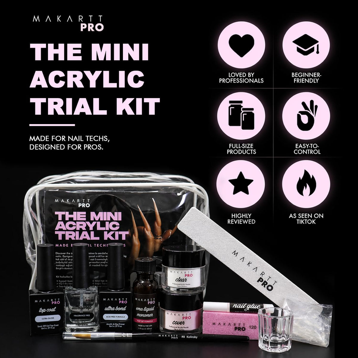 MakarttPro Mini Acrylic Nail Kit for Beginners, 12-Piece Starter Set