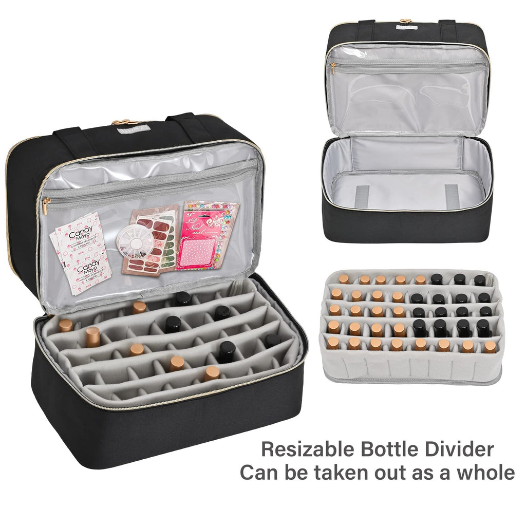 Nail Polish Organizer Bag for 40+ Bottles with Double-Layer Storage