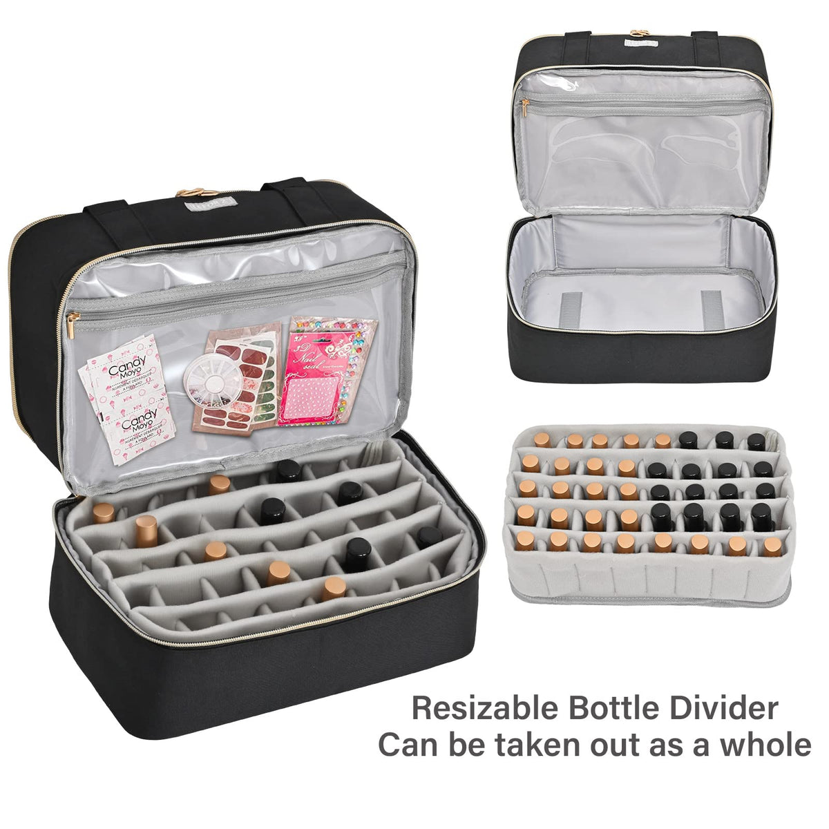Nail Polish Organizer Bag for 40+ Bottles with Double-Layer Storage