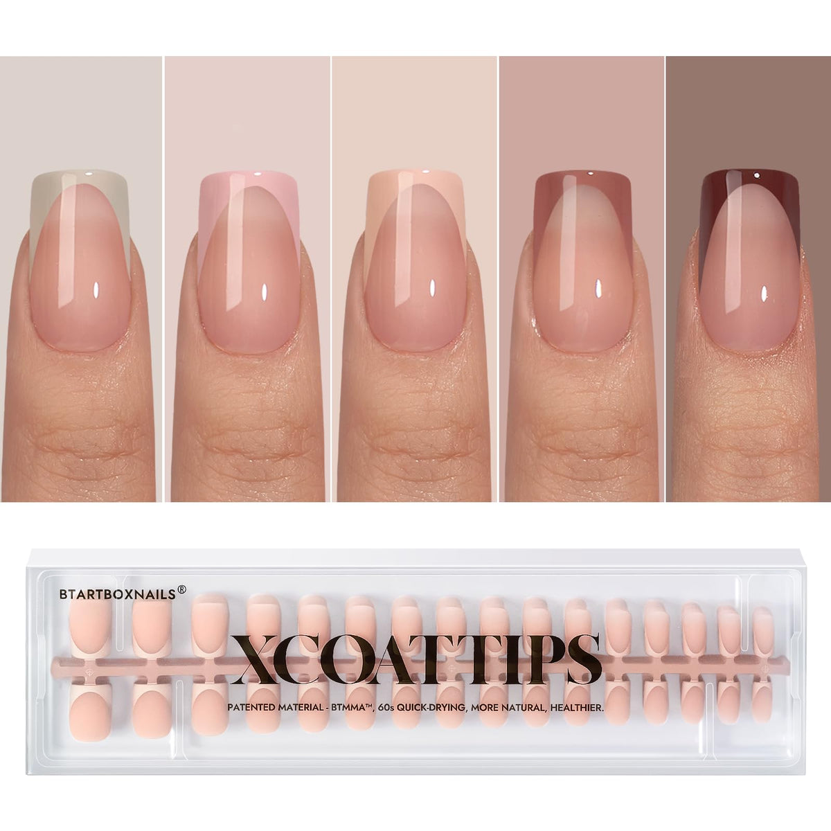 BTArtboxnails XCOATTIPS Lamp-Curable Press-On Nail Tips, 160ct