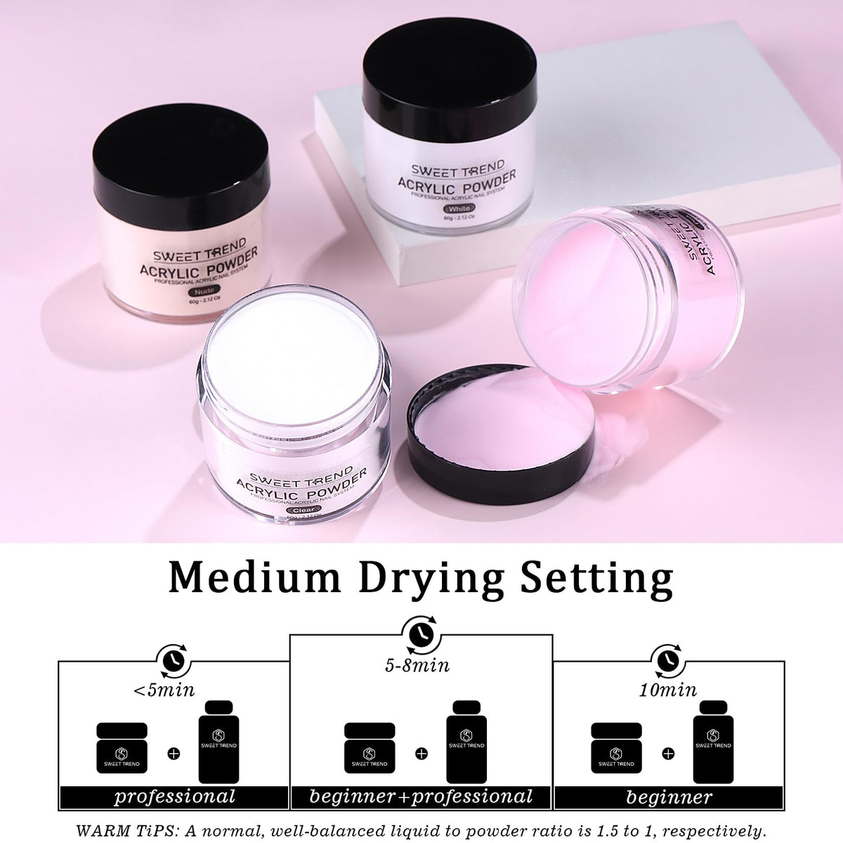Sweet Trend Acrylic Nail Kit with Drill, Powders, Liquid and Nail Art Tools