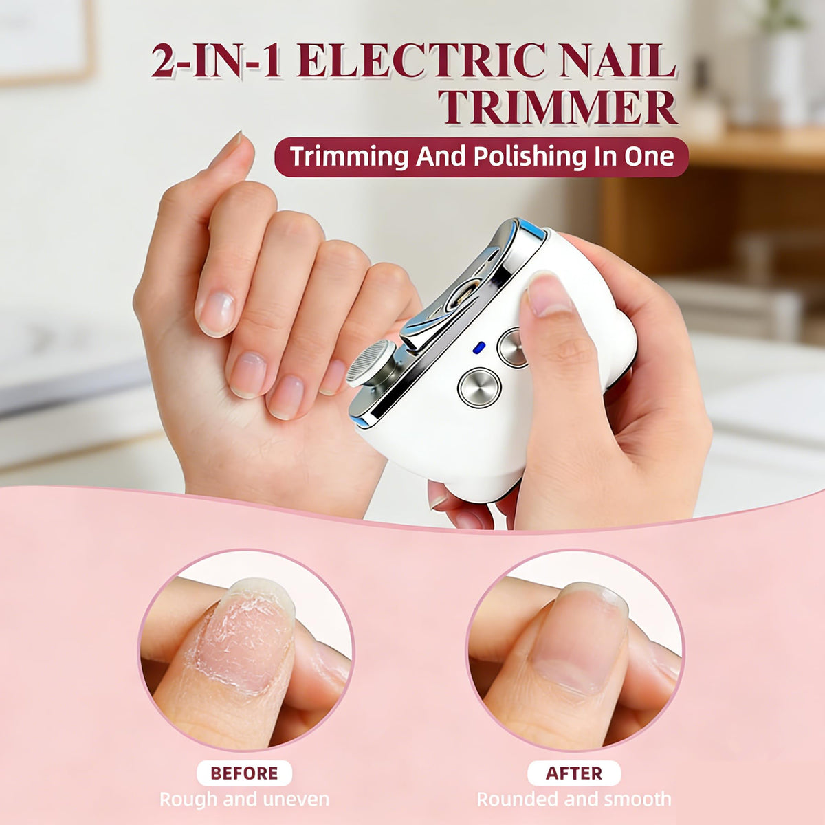 Electric Nail Clipper and Trimmer with LED Light, Filing and Rechargeable Design - White