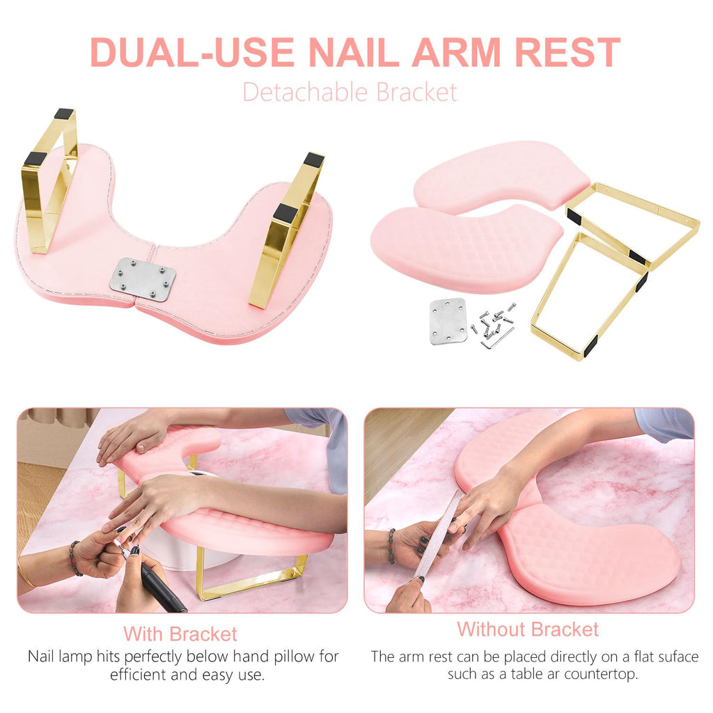 Pink Nail Tech Hand Rest, Memory Foam Manicure Arm Rest Cushion