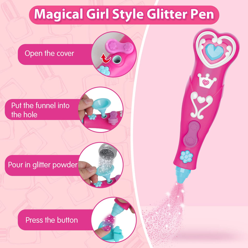 BATTOP Kids Nail Polish Set with Nail Dryer and Glitter Pen