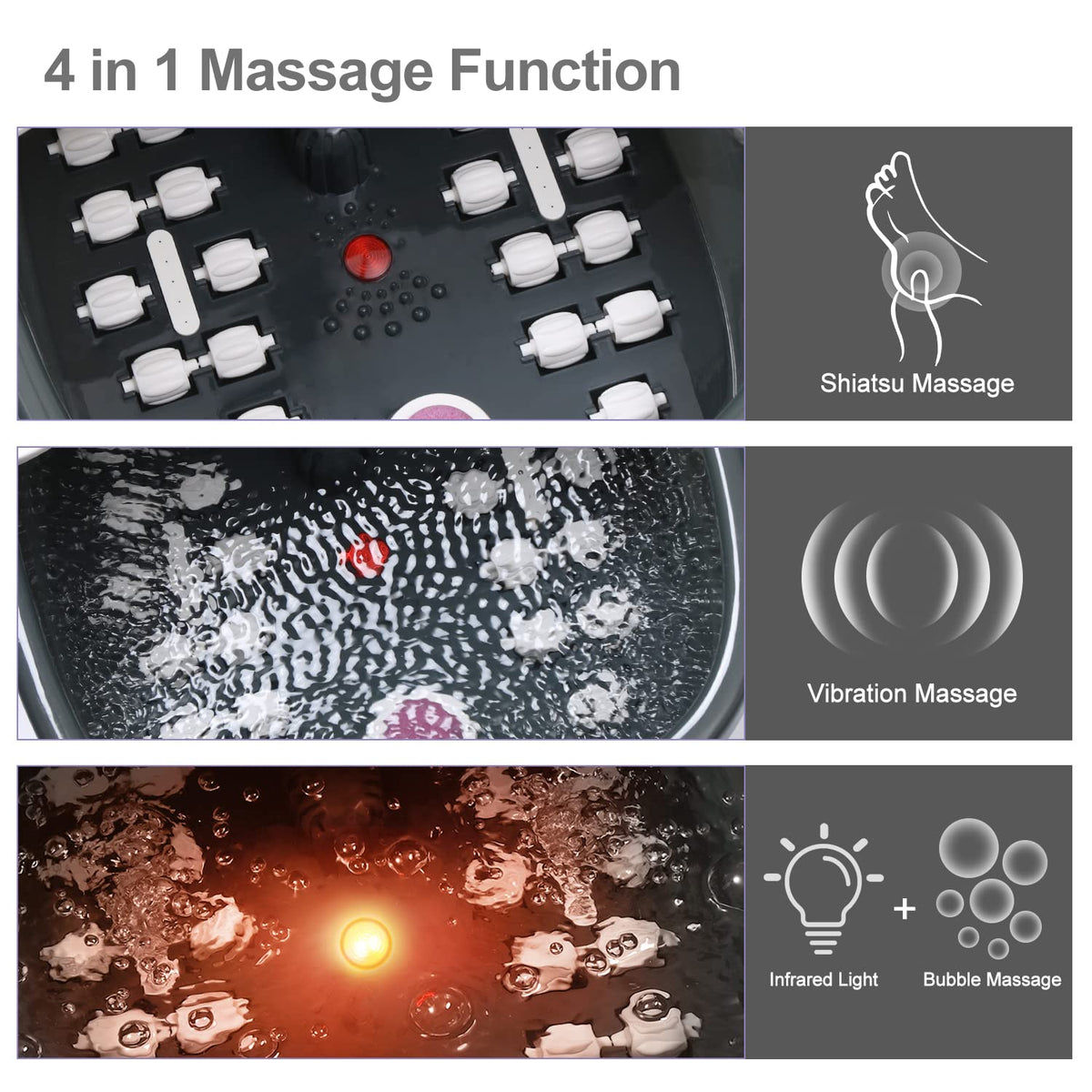 Miwhale Foot Spa Bath Massager with Heat, Bubbles, Vibration, Jets and Rollers
