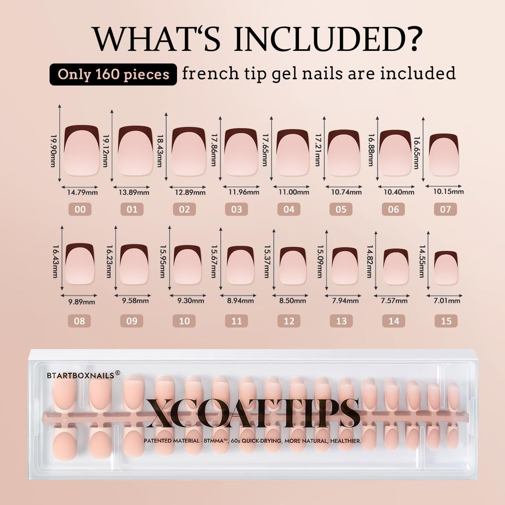 BTArtboxnails XCOATTIPS Lamp-Curable Press-On Nail Tips, 160ct