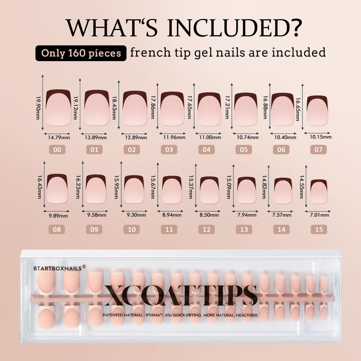 BTArtboxnails XCOATTIPS Lamp-Curable Press-On Nail Tips, 160ct