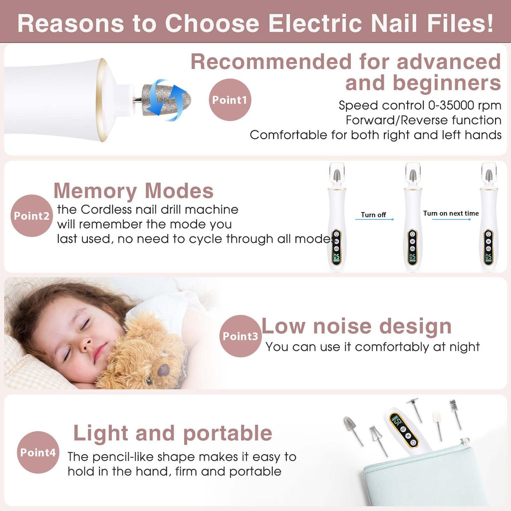 Hoxida Cordless Electric Nail Drill Kit with LED Light