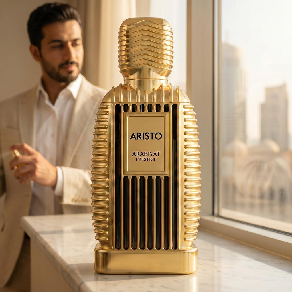 ARABIYAT PRESTIGE Aristo Eau de Parfum, Citrus Woody Vanilla Unisex Fragrance, 3.4 Fl Oz