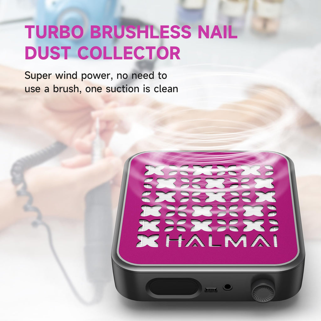 HALMAI Nail Dust Collector with 800Pa Suction and Reusable HEPA Filter