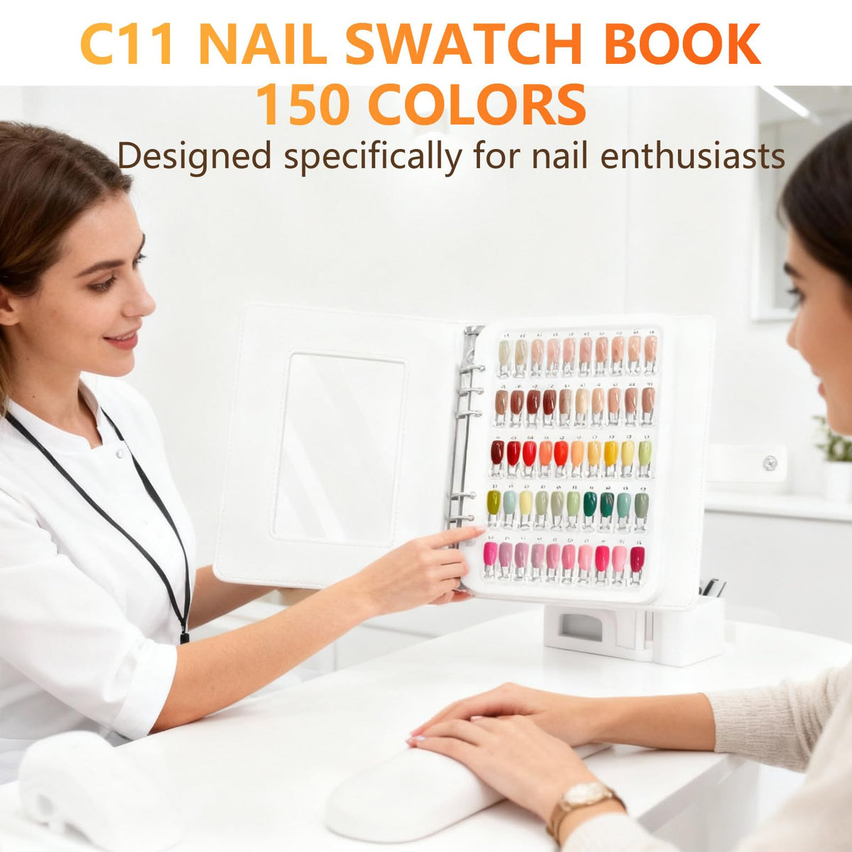 I·B·N G C11 Nail Color Swatch Display Book with Clear Nail Tips, Holds 150 Colors