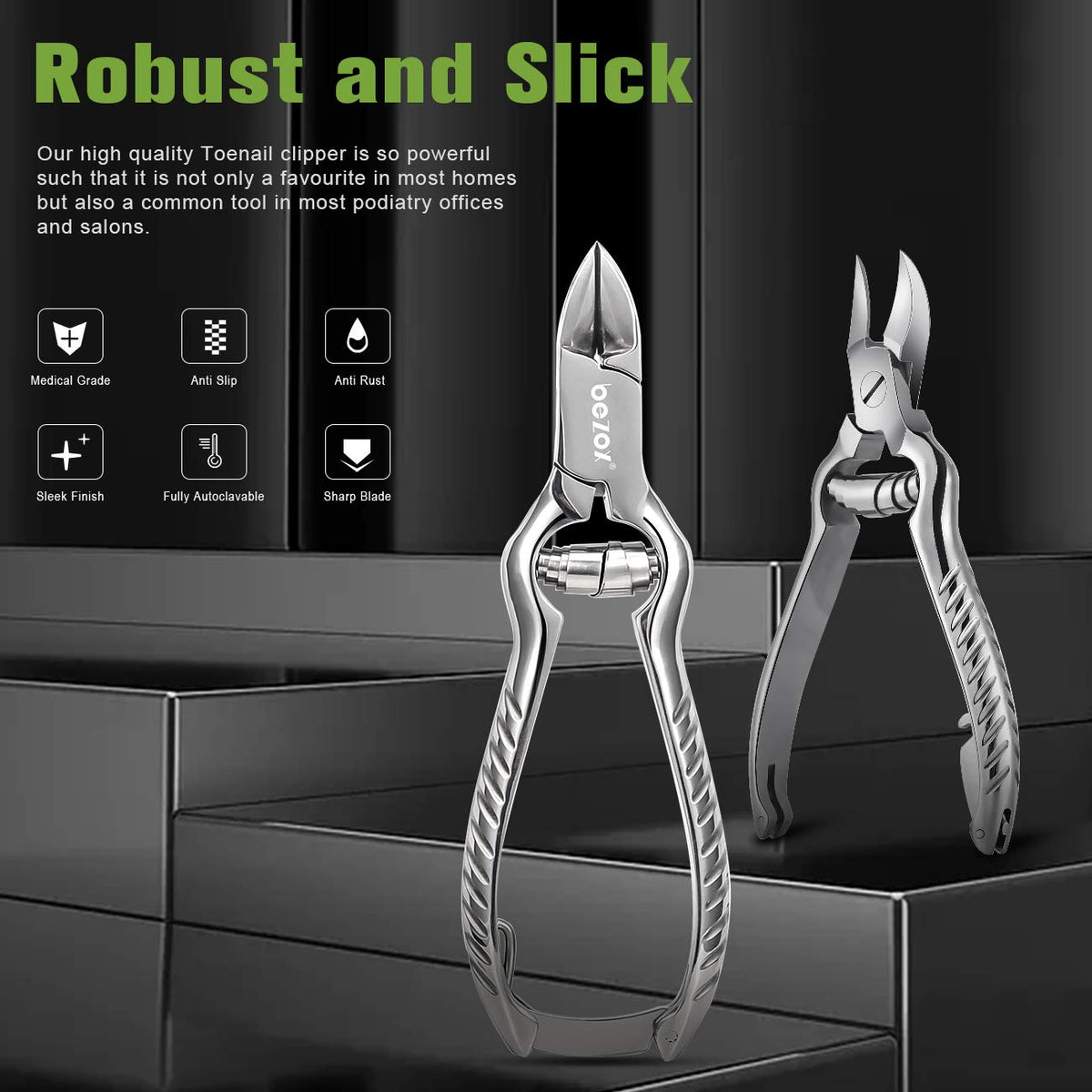 BEZOX Heavy-Duty Stainless Steel Toenail Clippers