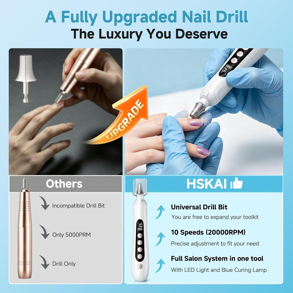 HSKAI Electric Nail File for Manicure & Pedicure with LCD Display and Lamp