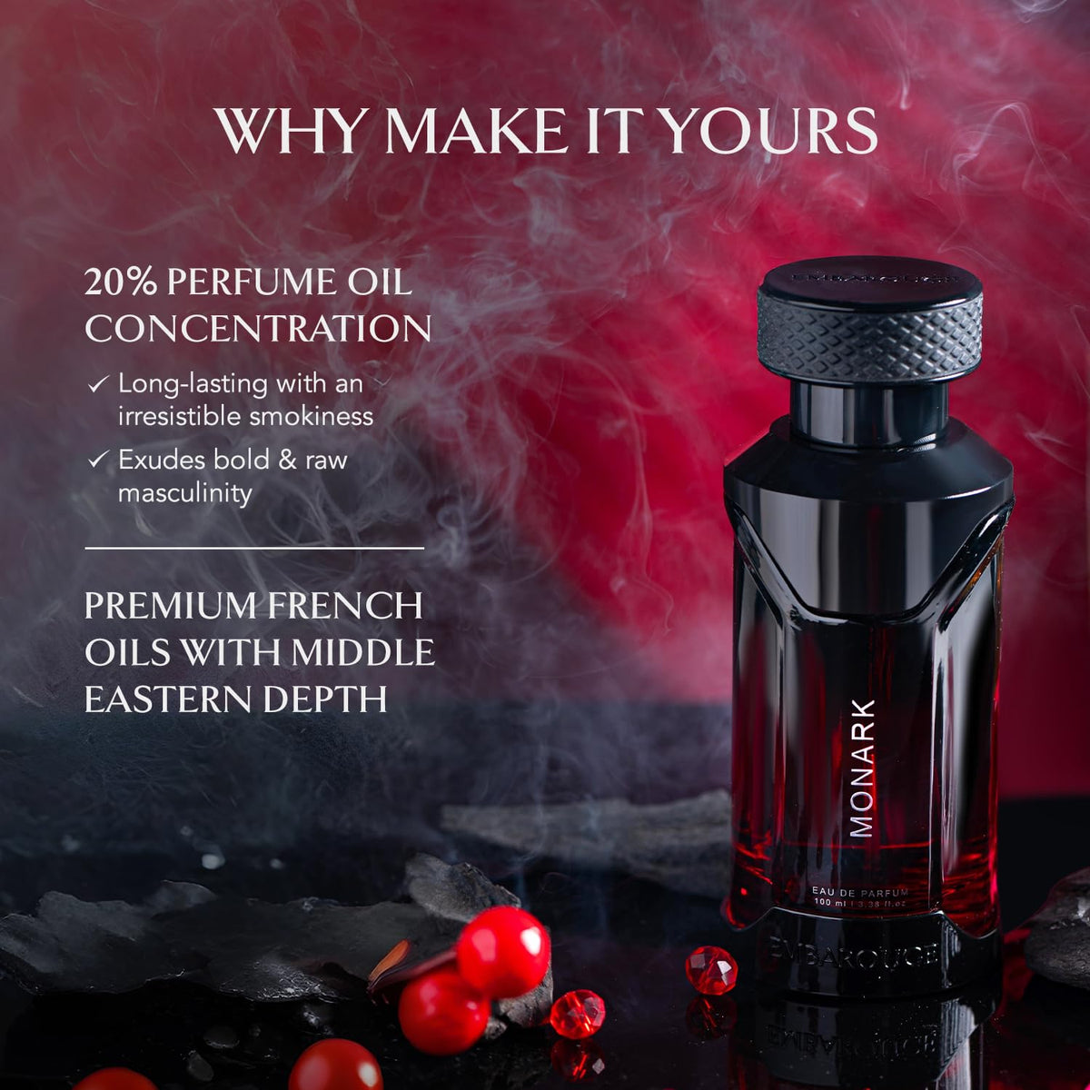 EMBAROUGE Monark Eau de Parfum, Woody Spicy Smoky Fragrance for Men