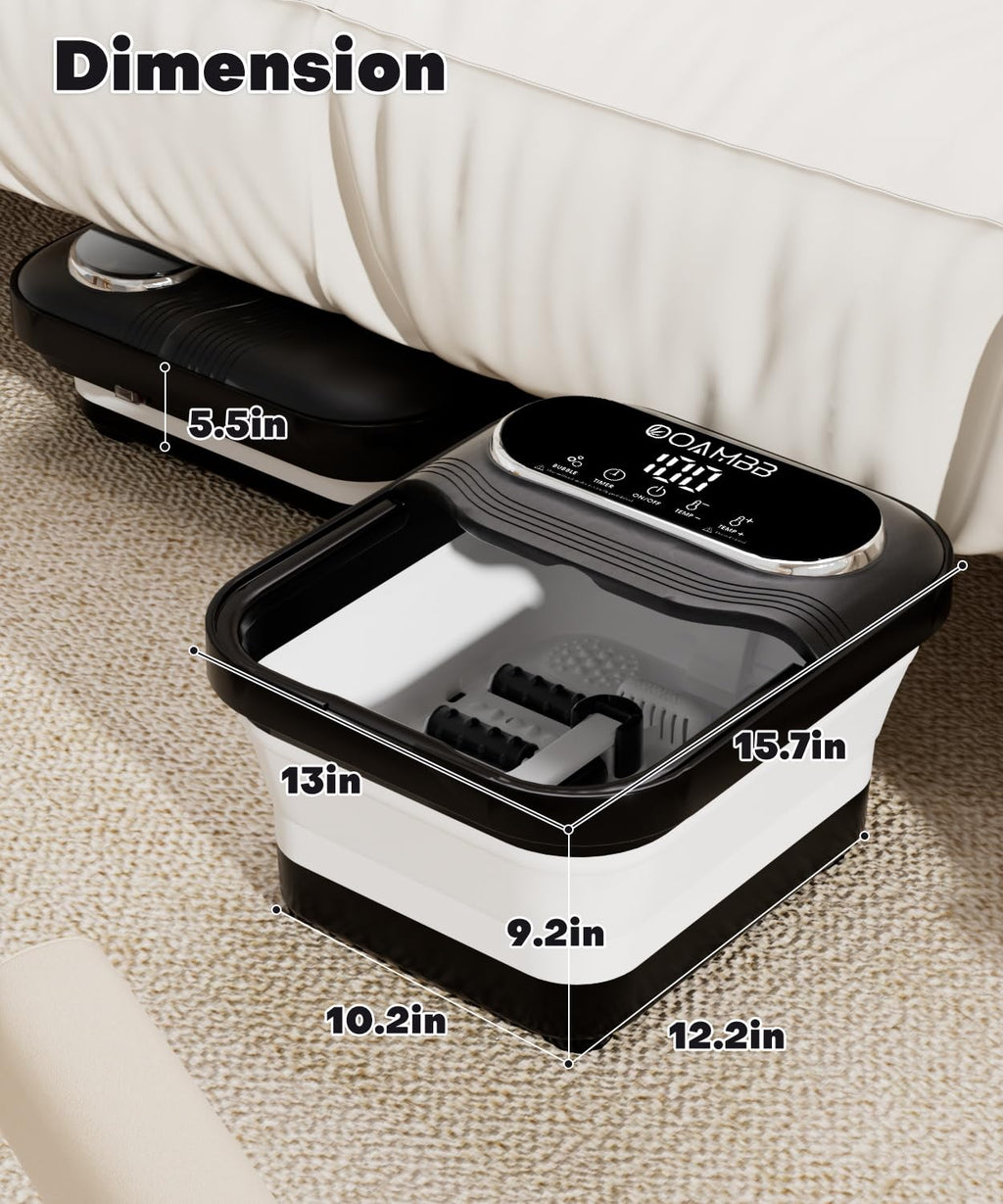 OOAMBB Collapsible Foot Spa with Heat, Bubbles, Massage Rollers and Touch Screen
