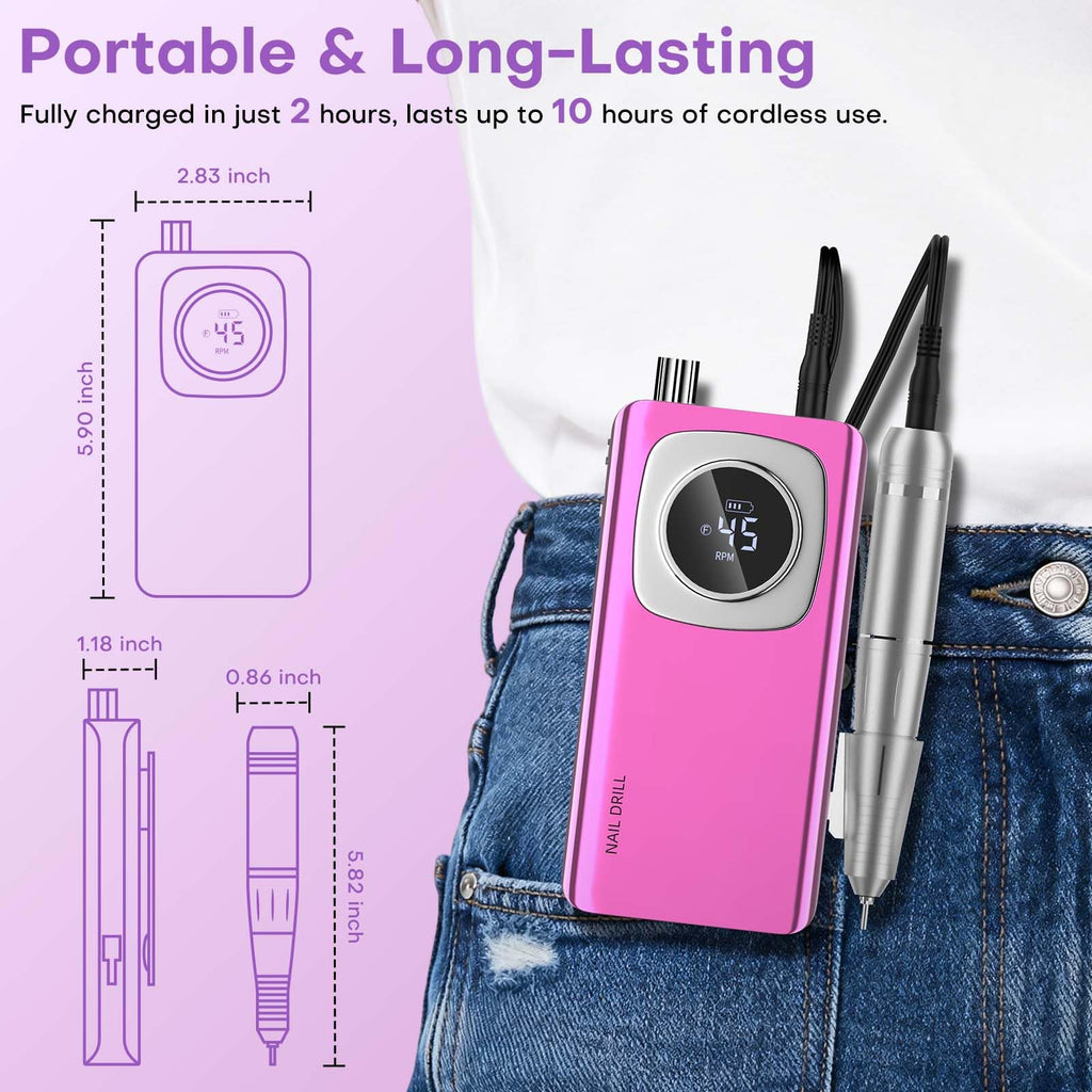 FTOYIN Rechargeable Electric Nail Drill with LCD Display and Bits