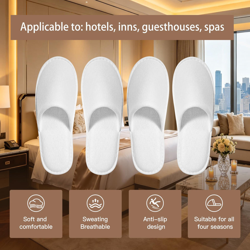 30 Pairs White Disposable Slippers for Guests, Hotel, Spa and Travel
