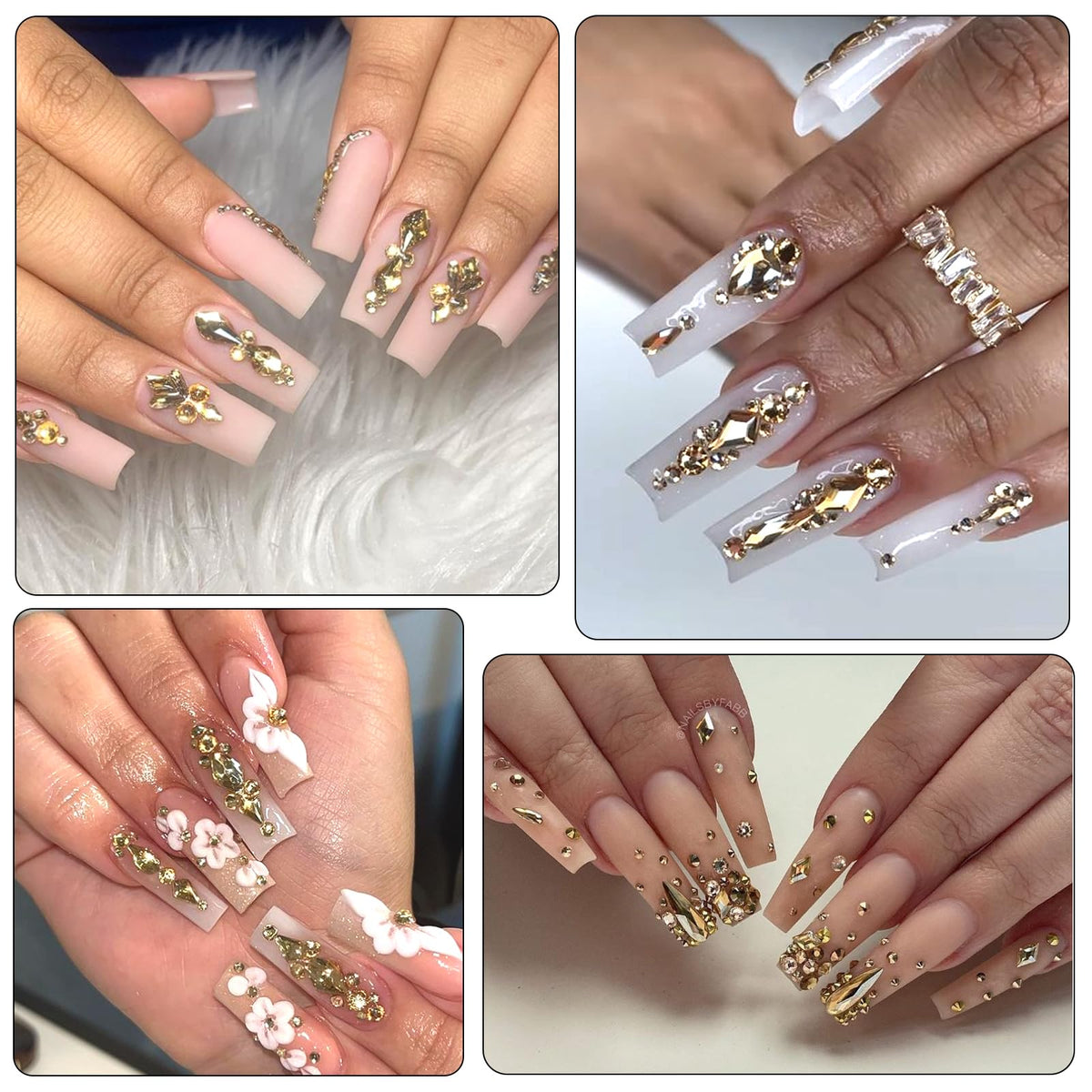 Champagne Gold Nail Rhinestones & 3D Nail Art Gems with Kit