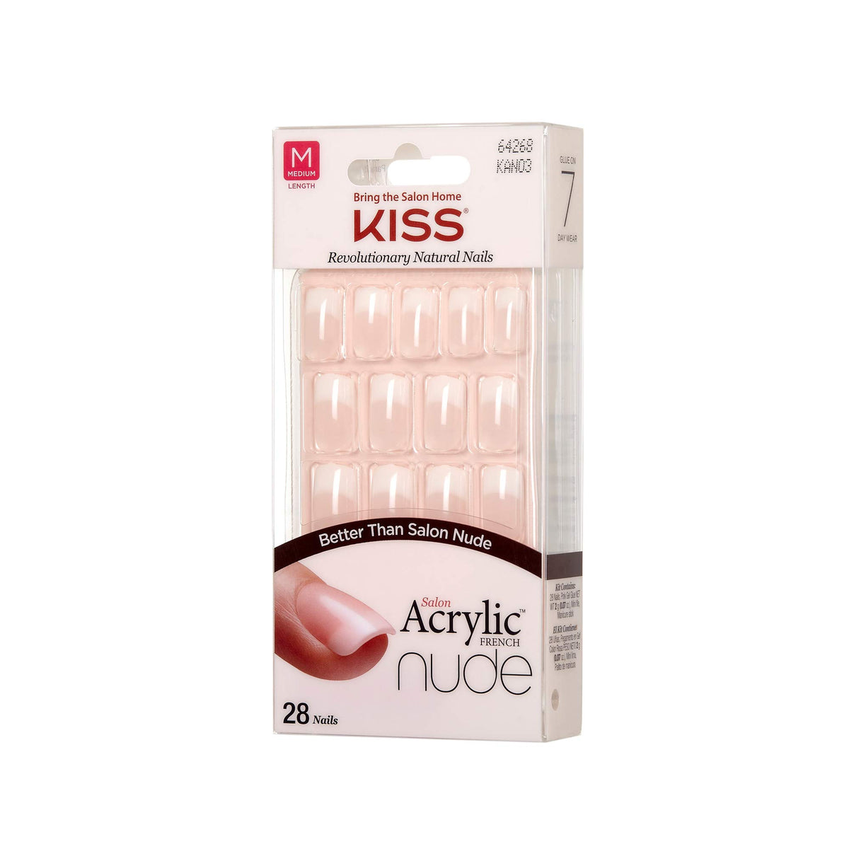 KISS Salon Acrylic Nude French Artificial Nails, Medium Length Flat