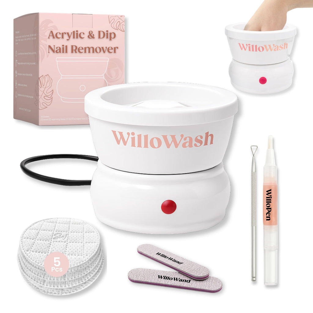 Willowash Electric Heated Acetone Nail Remover Bowl Kit for Acrylic & Dip Powder