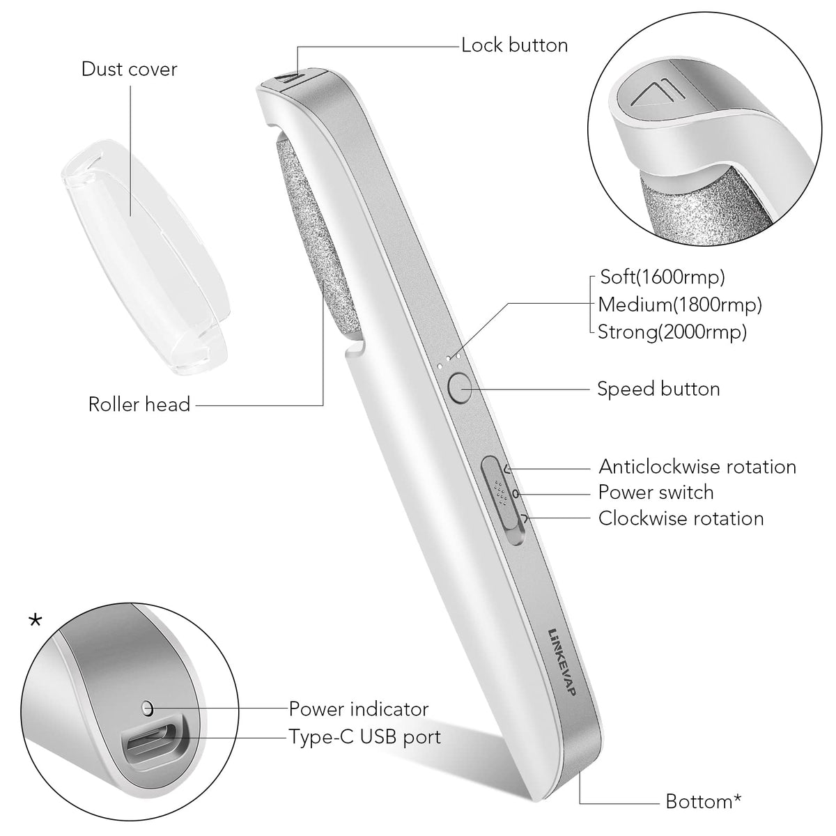 LINKEVAP Electric Foot Callus Remover Pedicure Kit