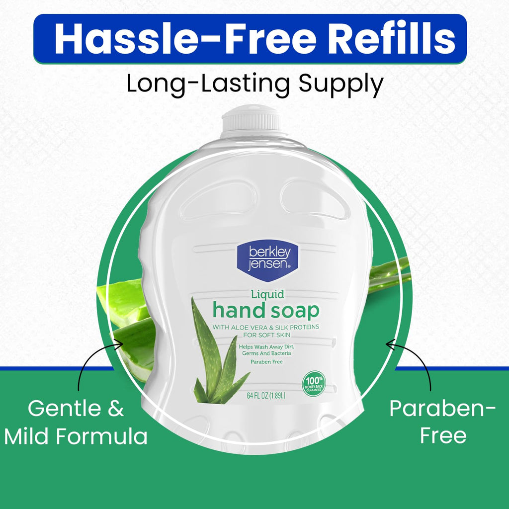 Berkley Jensen Aloe Vera Liquid Hand Soap Refill with Silk Protein, 64 oz 2-Pack