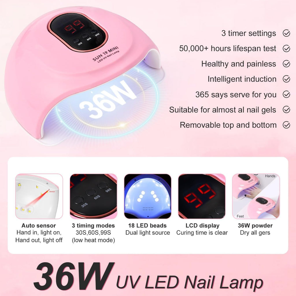 Acrylic Nail Art Kit with UV Lamp, Drill, Monomer and Powder