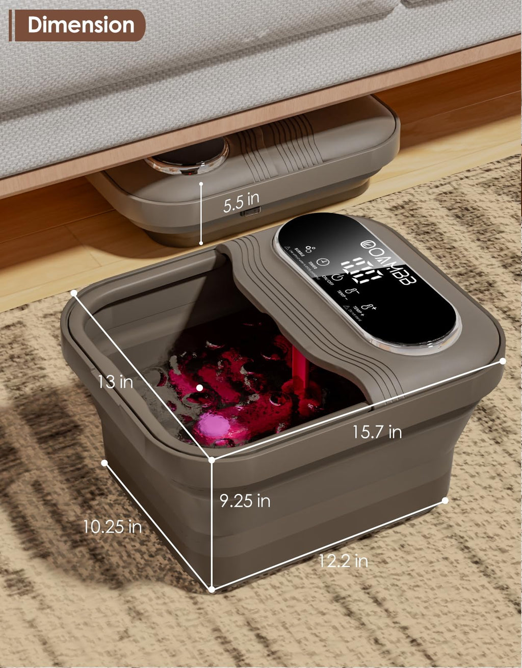 OOAMBB Collapsible Foot Spa with Heat, Bubble and Temperature Control