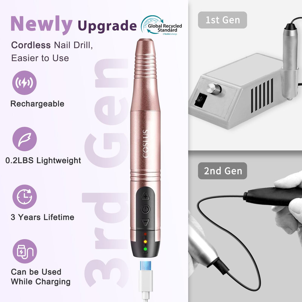 COSLUS C20 Cordless Nail Drill Electric File Kit for Manicure & Pedicure