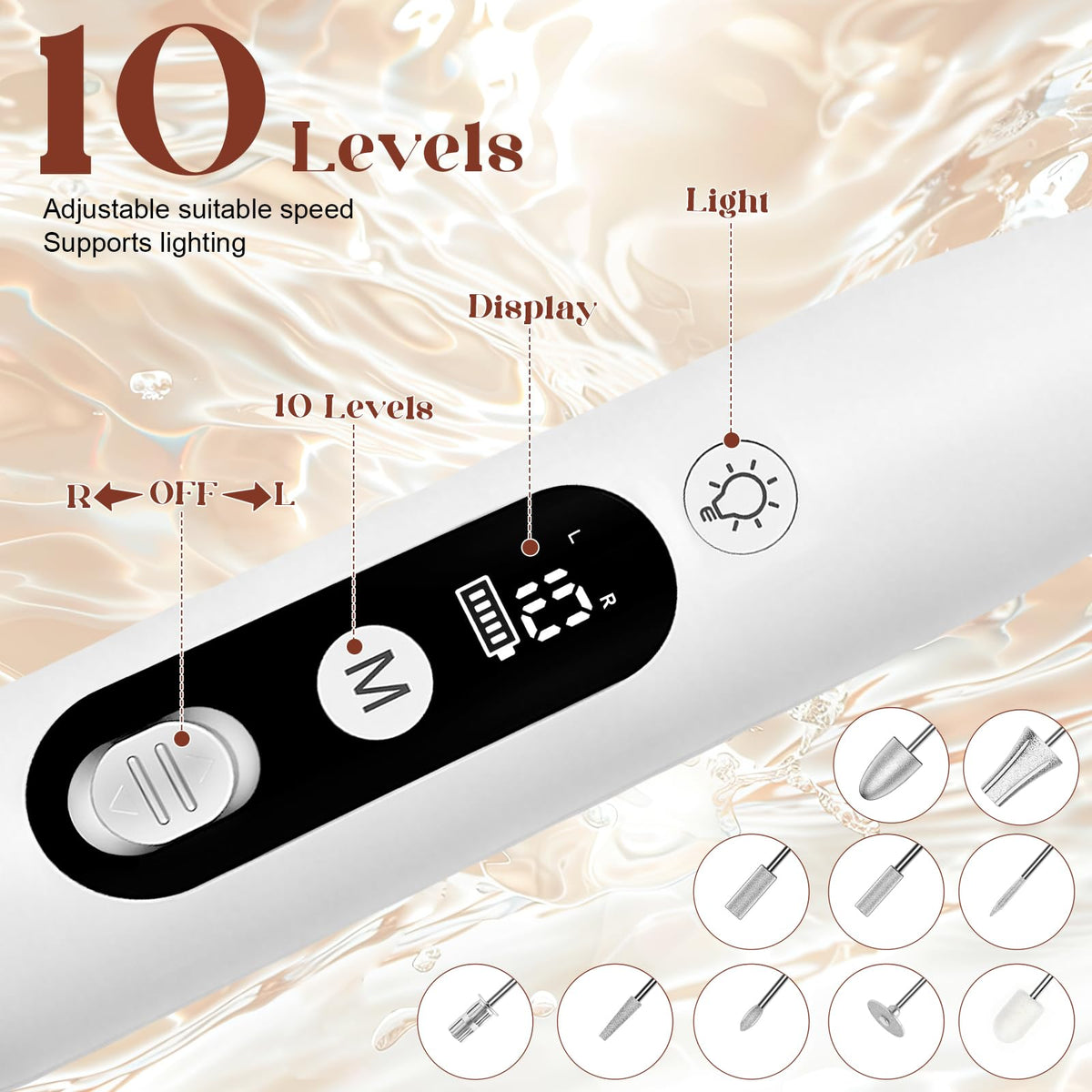 Cordless Electric Nail Drill Kit with LED Display and Nail Care Accessories