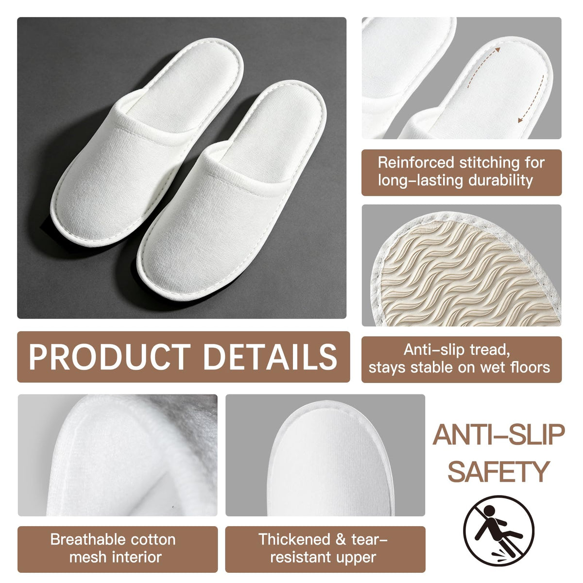 30 Pairs White Disposable Slippers for Guests, Hotel, Spa and Travel
