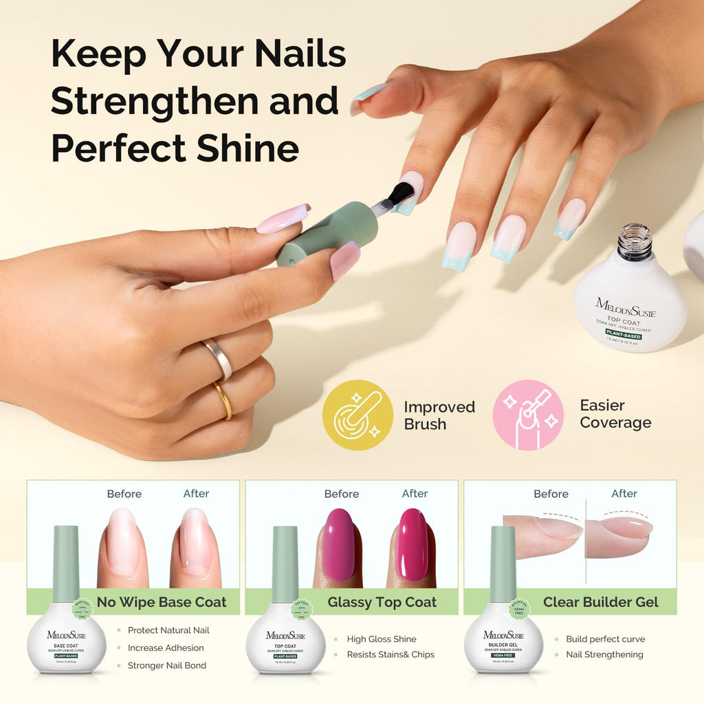 MelodySusie Gel Nail Kit with Cordless UV LED Lamp, Base, Top & Builder Gel