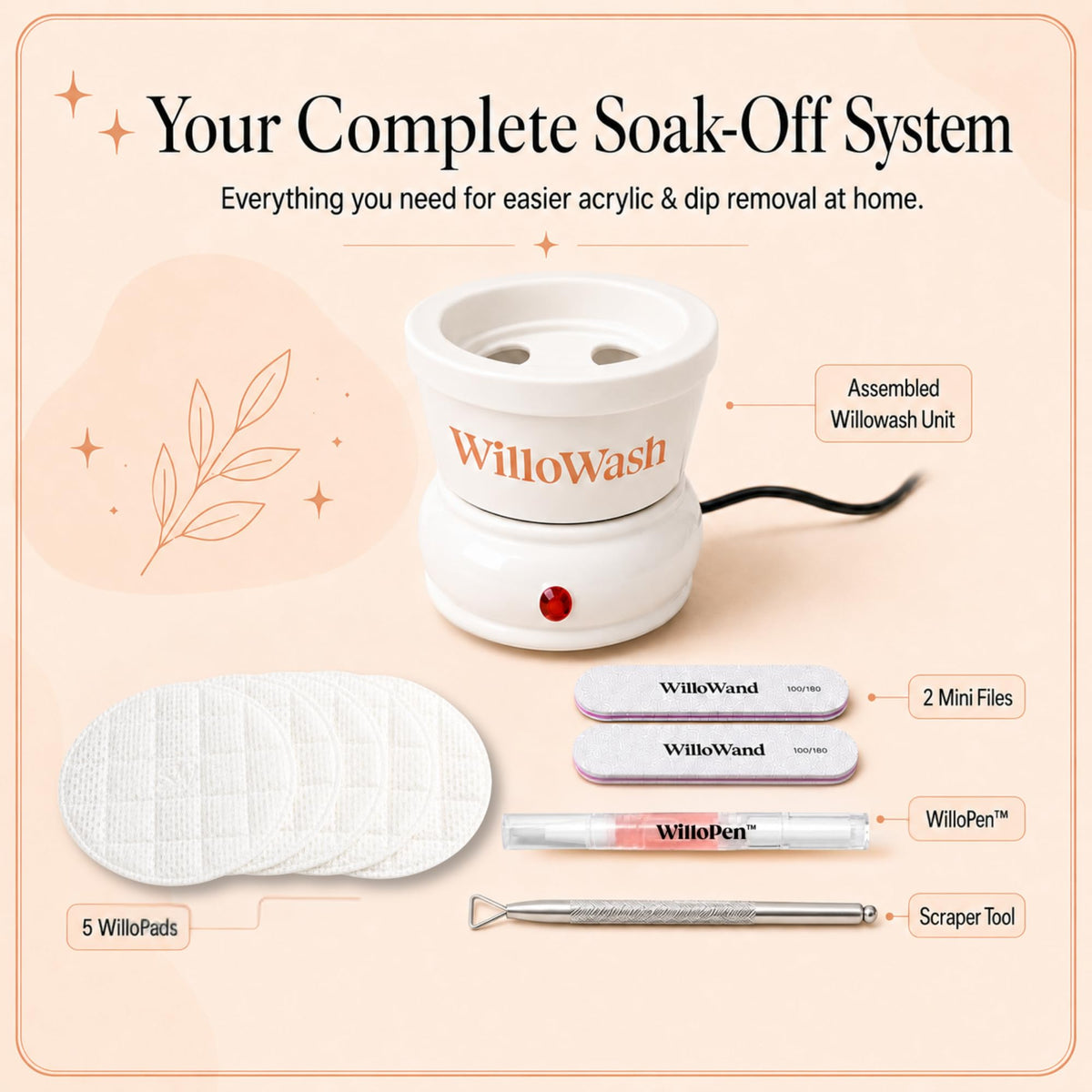 Willowash Electric Heated Acetone Nail Remover Bowl Kit for Acrylic & Dip Powder