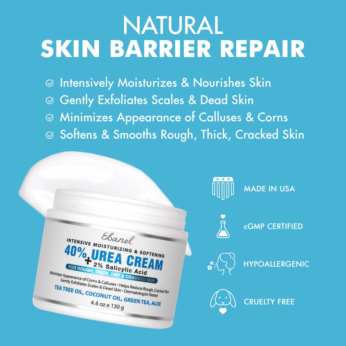 Ebanel Urea 40% Cream with Salicylic Acid 2% for Dry, Rough Skin