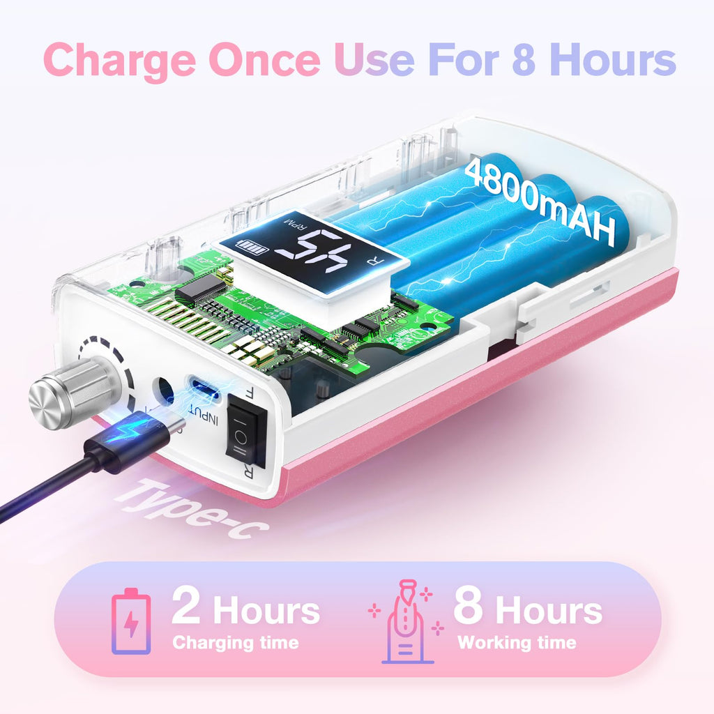 Beloving Portable Rechargeable Nail Drill, 45000 RPM Electric File Kit