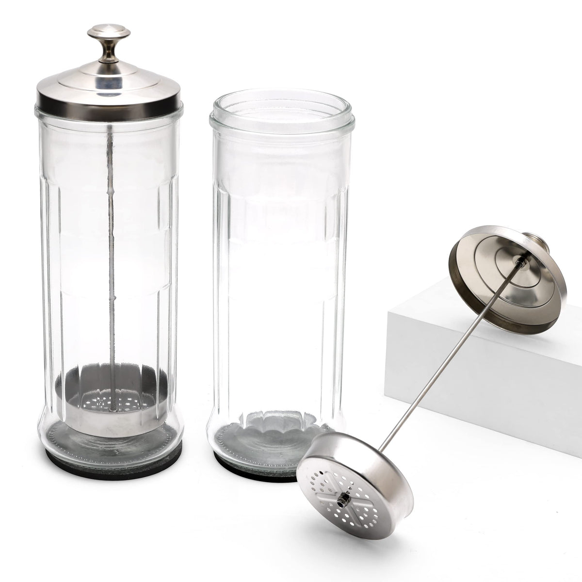 Glass Disinfectant Jar with Stainless Steel Basket, 50 Oz