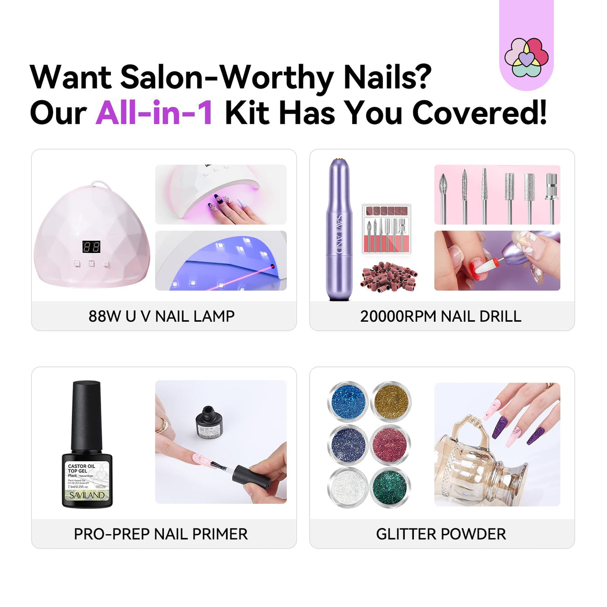 SAVILAND Acrylic Nail Kit for DIY Nail Extensions