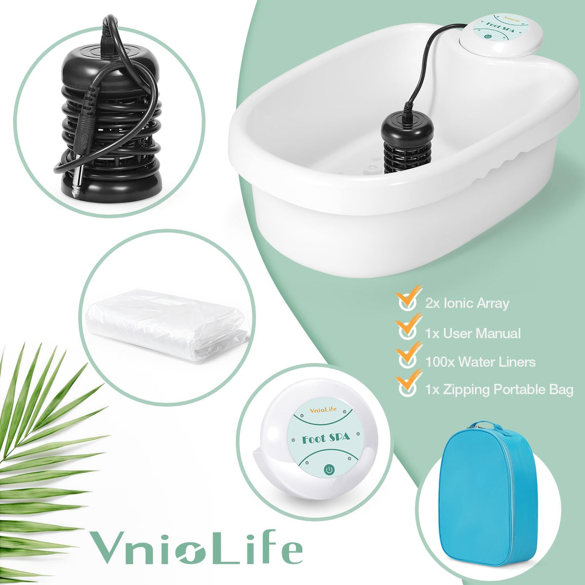 WL VnioLife Ionic Foot Bath Detox Machine with Portable Bag, 100 Liners