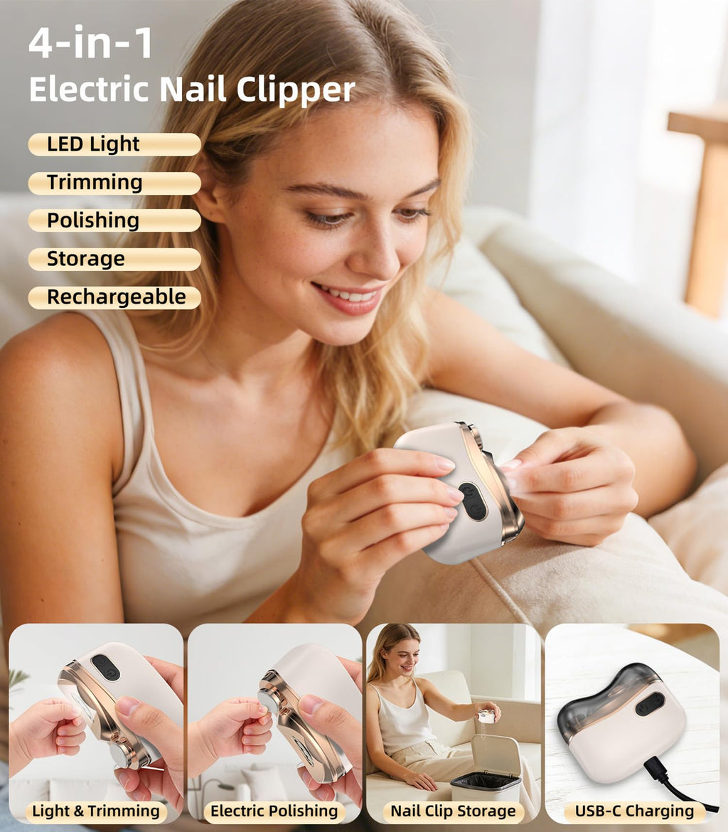 Off-White 4-in-1 Electric Nail Clipper Kit with LED Light