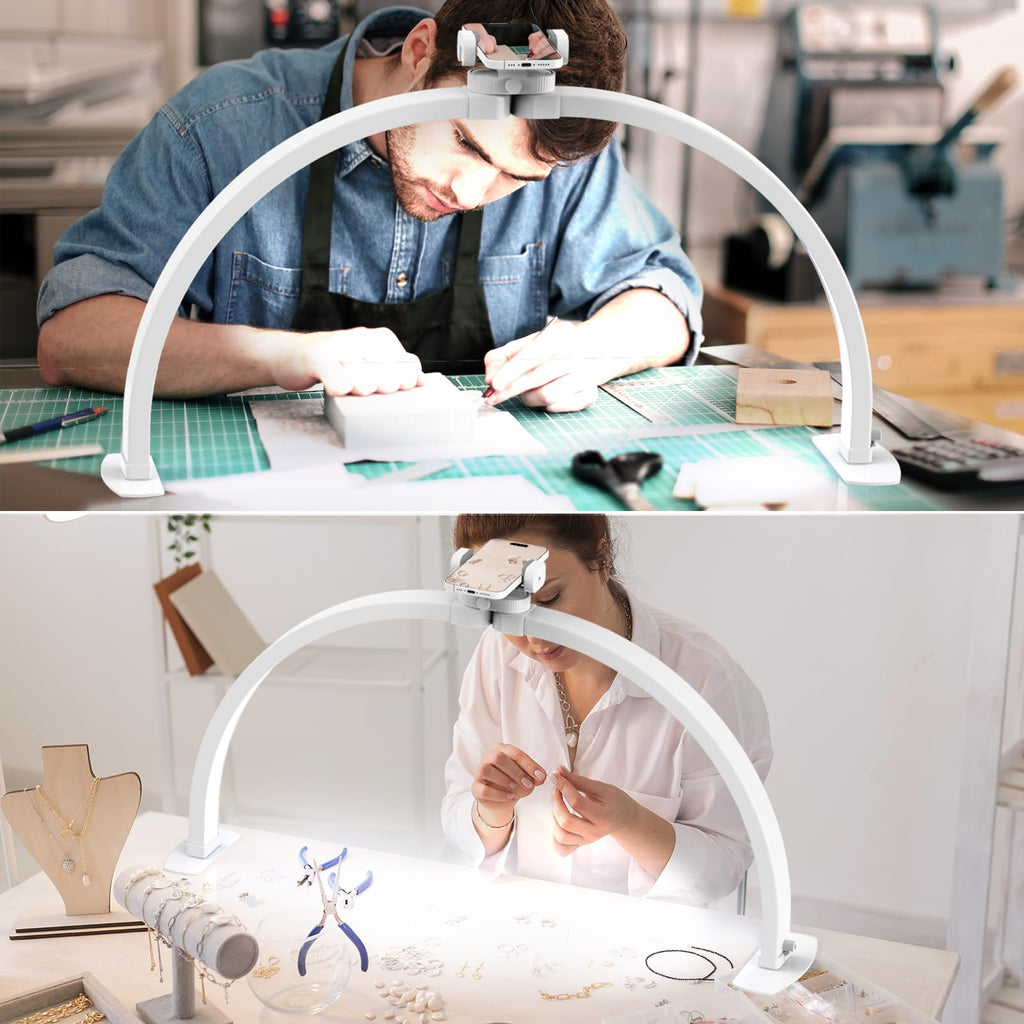SLYFTE Large Foldable Half Moon LED Nail Desk Lamp with Phone Holder
