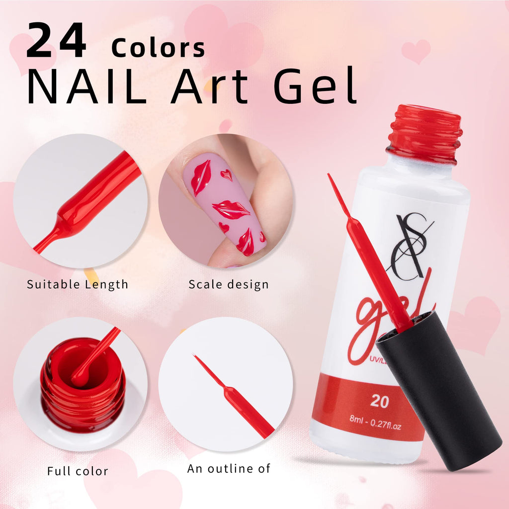 SXC Cosmetics Gel Liner Nail Polish Set with Built-In Fine Brush