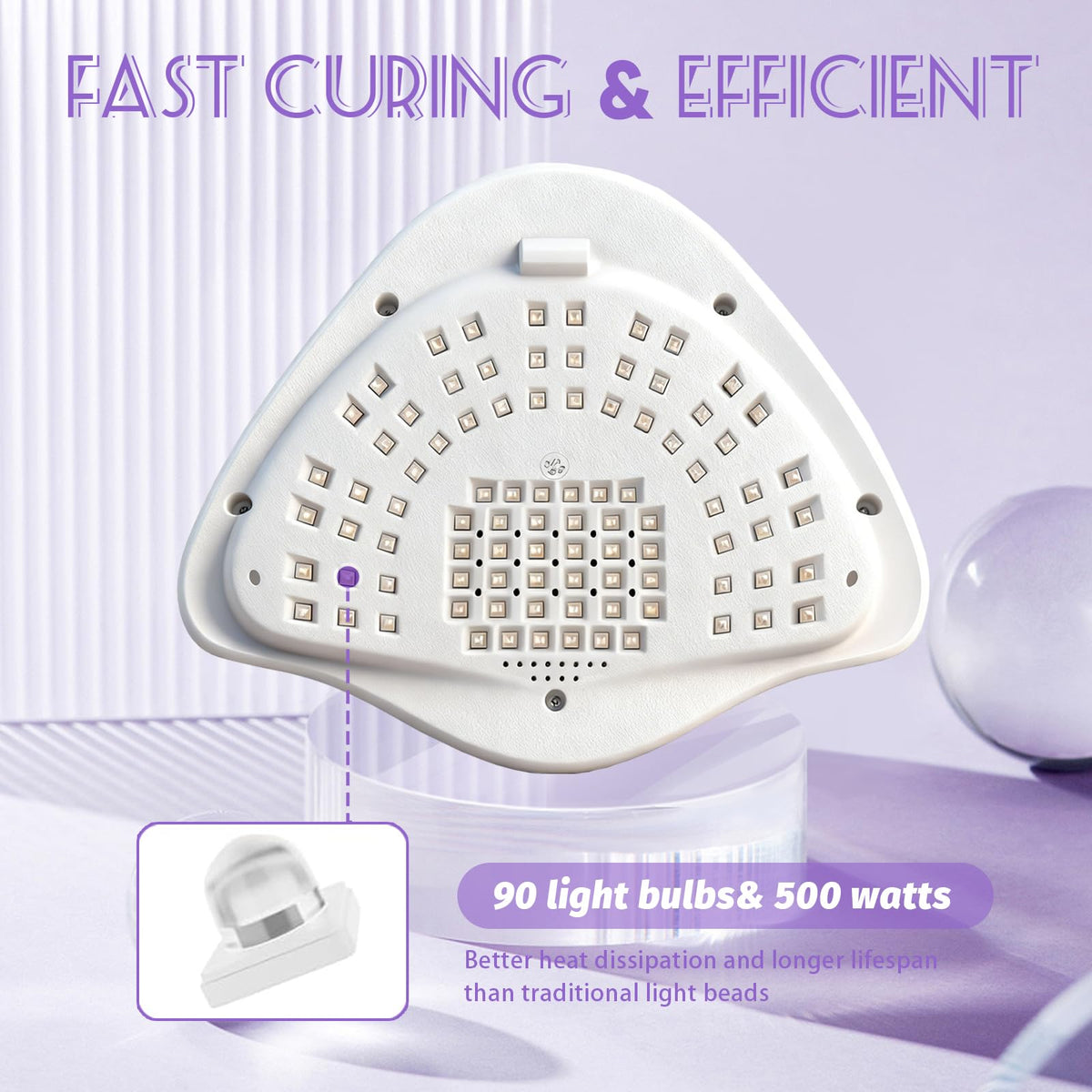 500W UV LED Nail Lamp, 90-LED Gel Nail Dryer with LCD Display