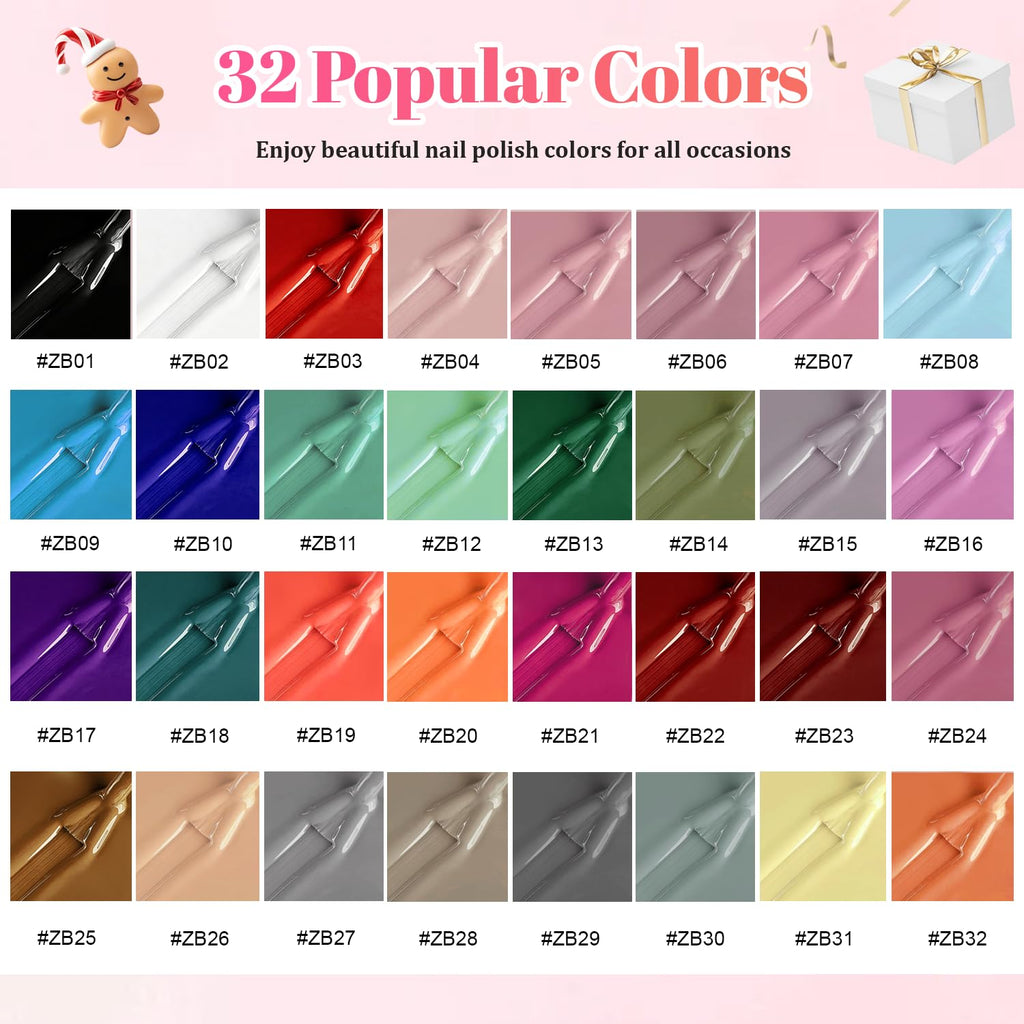 JODSONE 32-Color Quick-Dry Nail Polish Set with Base & Top Coats