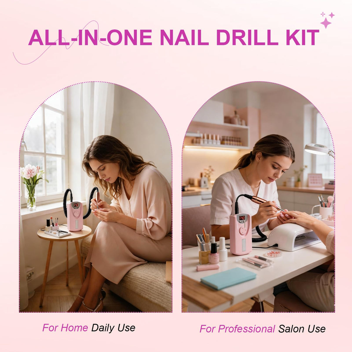 Professional Cordless Nail Drill Kit, 40,000 RPM, 12 Bits, USB-C Rechargeable