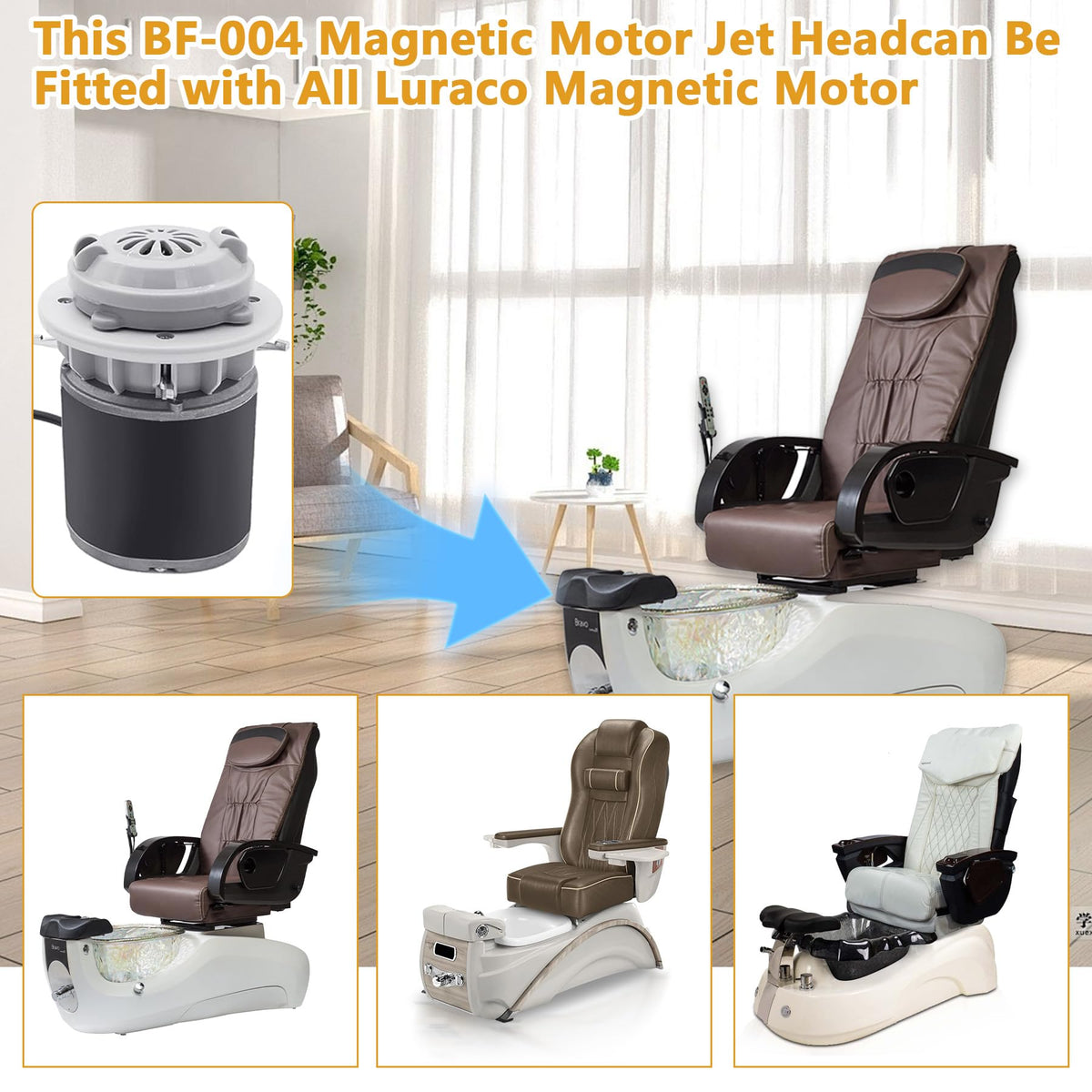 BF-004 Pipeless Magnetic Jet Head Motor for LURACO Pedicure Spa Chair