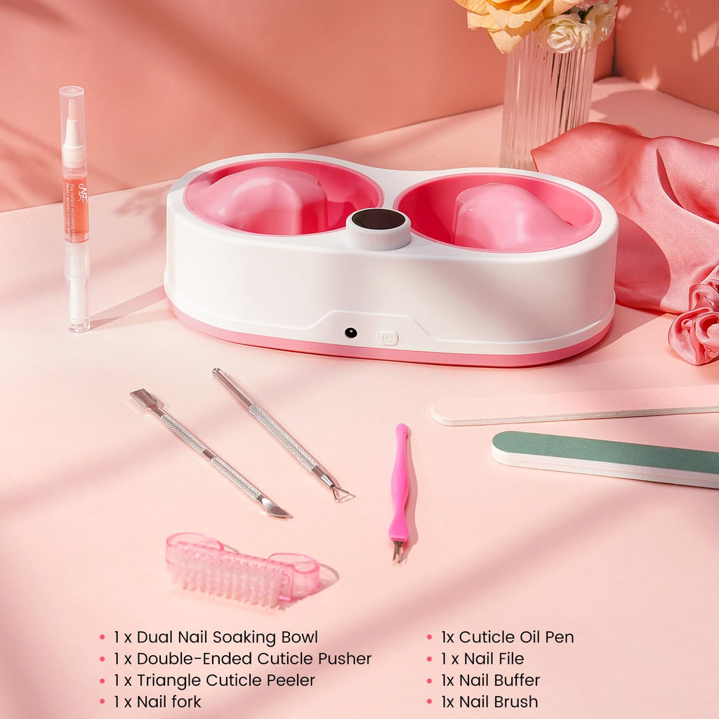 Electric Dual Nail Soaking Bowl with Adjustable Heat and Detachable Bowls