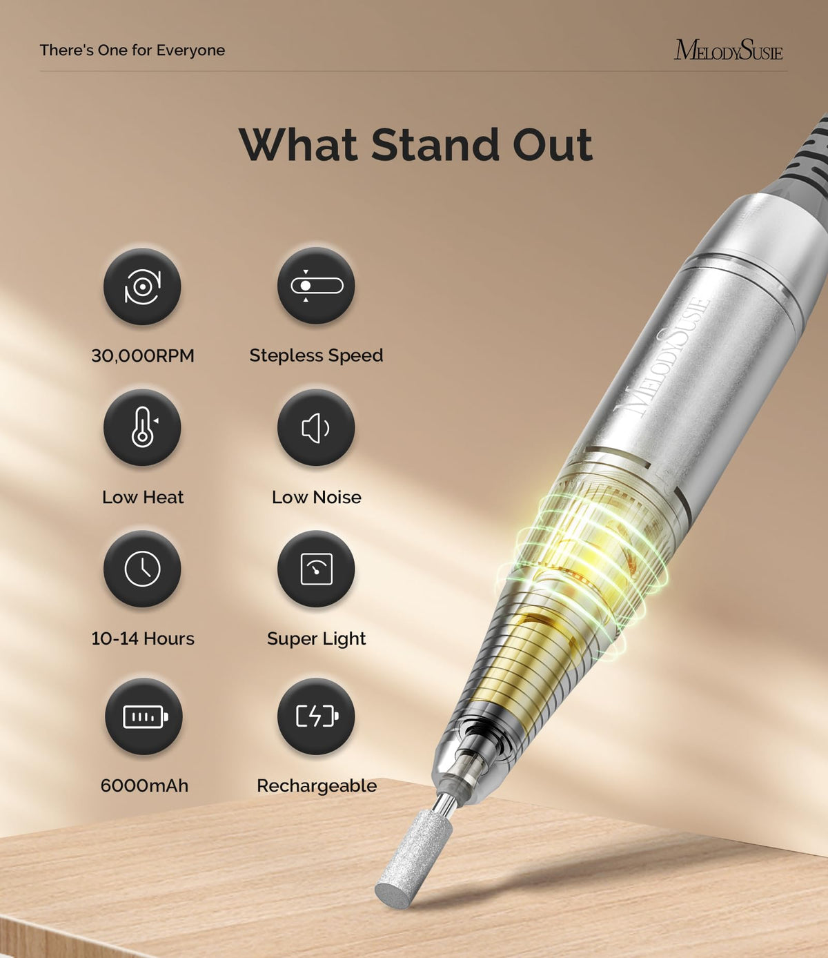 MelodySusie Rechargeable Clip-On Nail Drill, 30,000 RPM